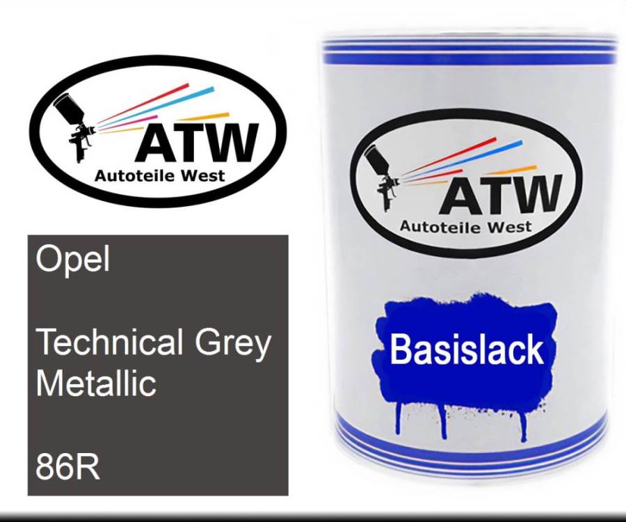Opel, Technical Grey Metallic, 86R: 500ml Lackdose, von ATW Autoteile West.